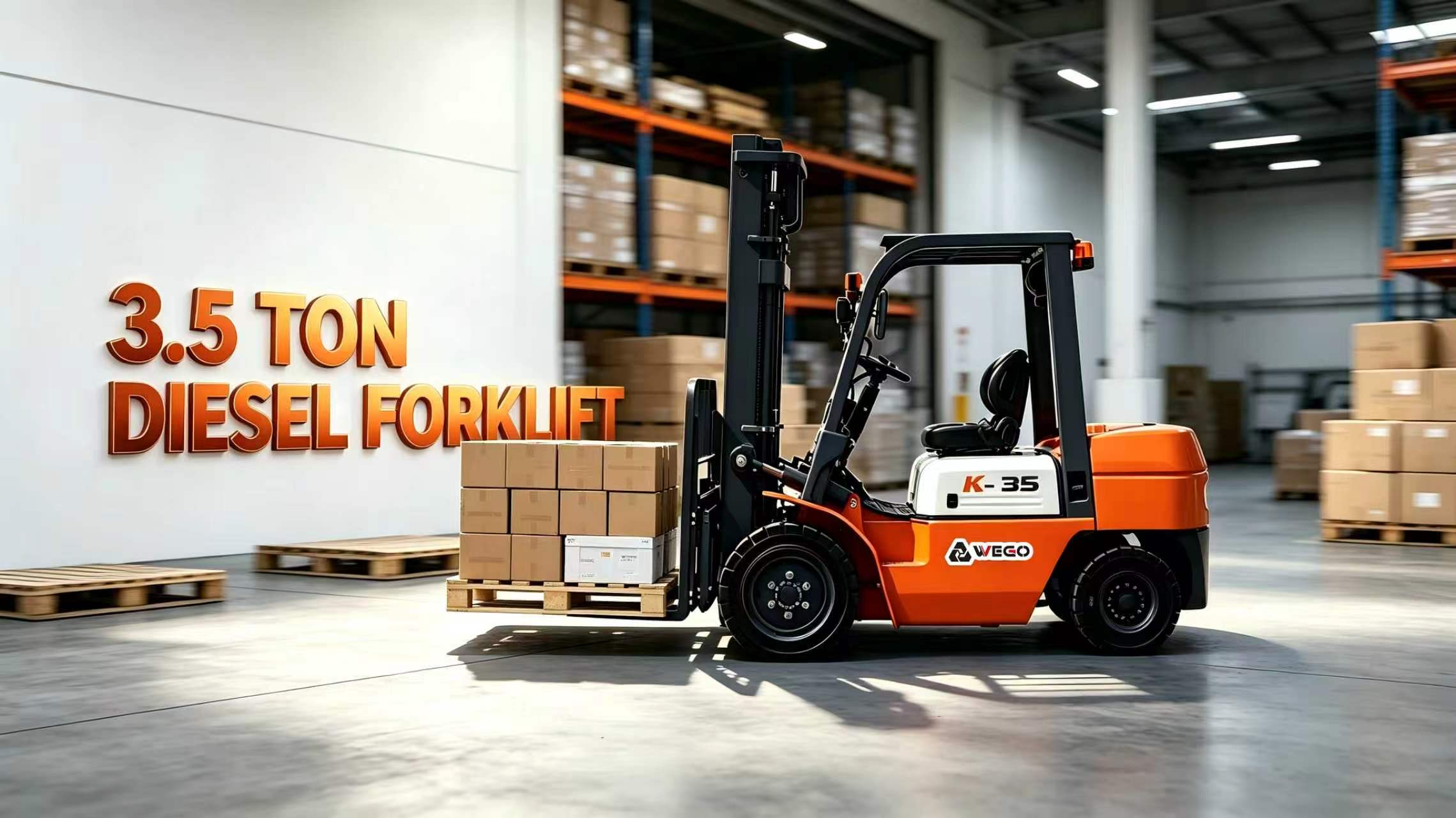 WEGO 3.5 ton diesel forklift moving pallets